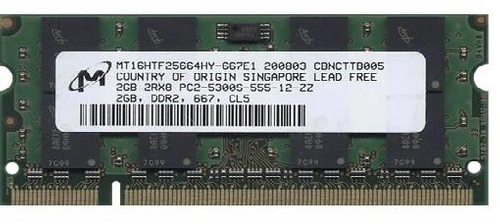 Mémoire RAM 1x 2GB Micron SO-DIMM DDR2 800MHz PC2-6400 | MT16HTF25664HY-800