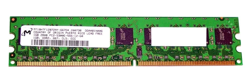 Mémoire RAM 1x 1GB Micron ECC UNBUFFERED DDR2 667MHz PC2-5300 UDIMM | MT18HTF12872AY-667D4