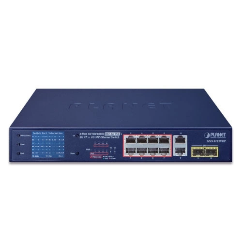 Commutateur Planet GSD-1222VHP 8x 1Gb 2x SFP 120 W PoE+