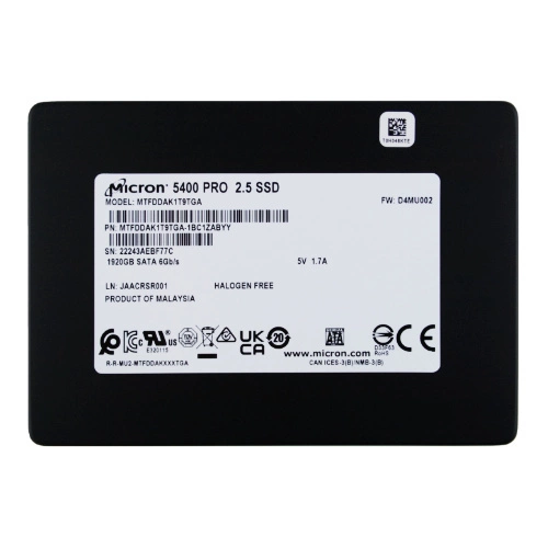 Disque dur SSD Micron 5400 PRO 1.92TB 2.5'' SATA 6Gb/s TLC 3D-NAND | MTFDDAK1T9TGA-1BC1ZABYYR
