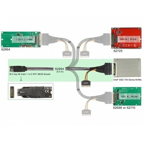 Delock M.2 Key M to U.2 SFF-8639 NVMe Adapter with 0.5m cable | 62984