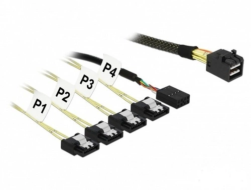 Delock Cable Mini SAS HD | 4x SATA 7Pin + Sideband 0.5m  | 83315 