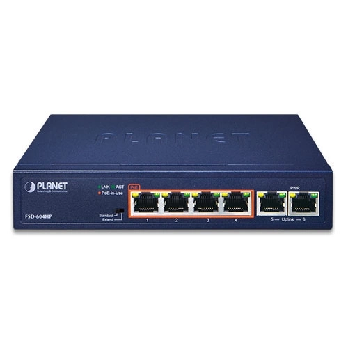 Commutateur Planet FSD-604HP 6x 100Mb 60 W PoE+