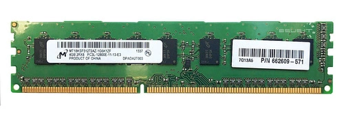 Mémoire RAM 1x 4GB Micron ECC UNBUFFERED DDR3 2Rx8 1600MHz PC3-12800 UDIMM | MT18KSF51272AZ-1G6