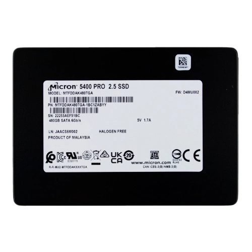 Disque dur SSD Micron 5400 PRO 480GB 2.5'' SATA 6Gb/s TLC 3D-NAND | MTFDDAK480TGA-1BC1ZABYYR