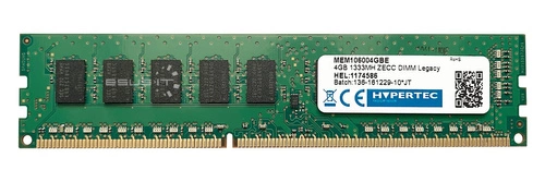 Mémoire RAM 1x 4GB HYPERTEC ECC UNBUFFERED DDR3 2Rx8 1333MHz PC3-10600 UDIMM | MEM106004GBE